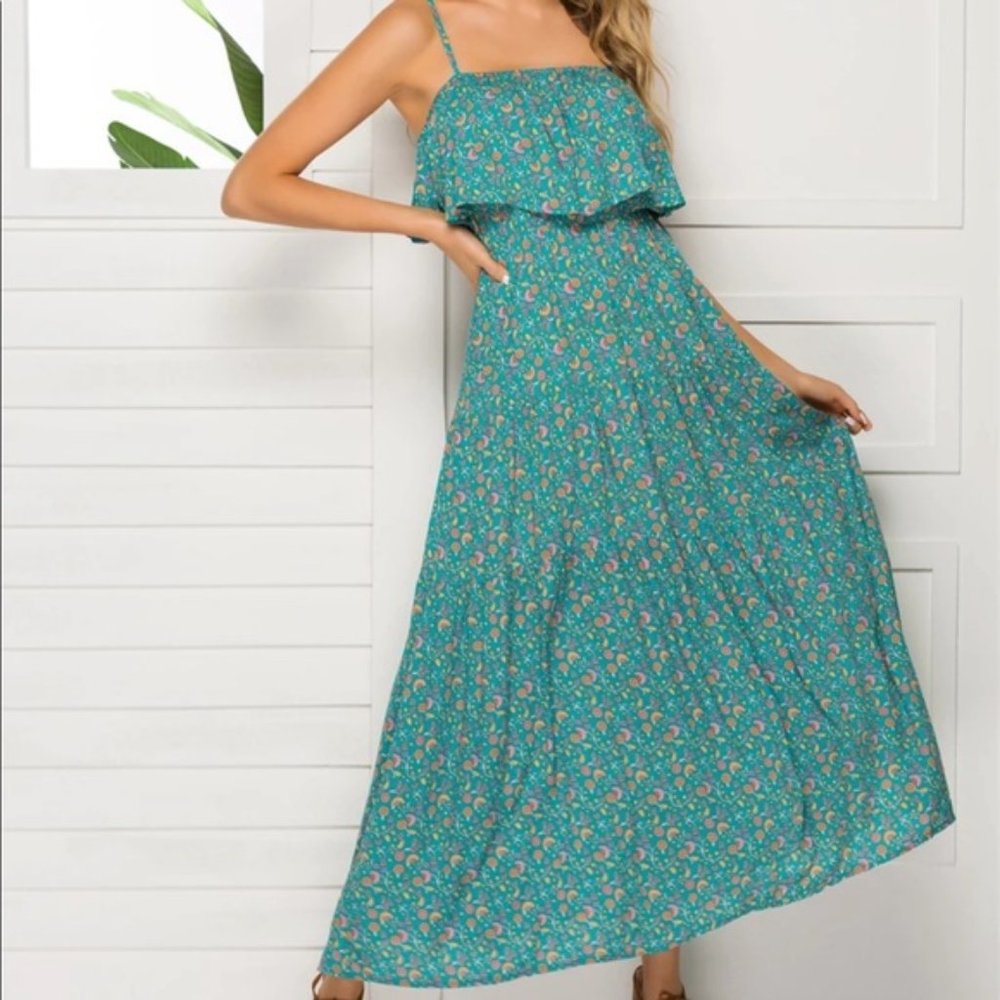 Ruffle Cami Boho Floral Gypsy Print Maxi Dress - Picture 4 of 16